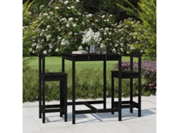 Conjunto Bar 3 Peças Para Jardim Pinho Maciço Preto Dkd Home Decor