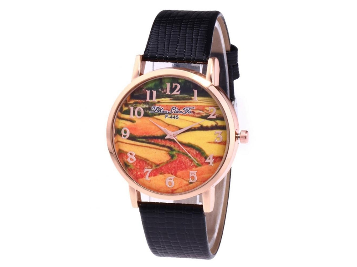 Reloj De Mujer De Aleación Moda Dial Redondo Analógico Cuarzo Pulsera Negro