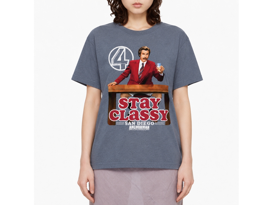 Rockinstone Anchorman Movie Stay Classy Logo Heather Indigo Adult T-shirt Size:xl