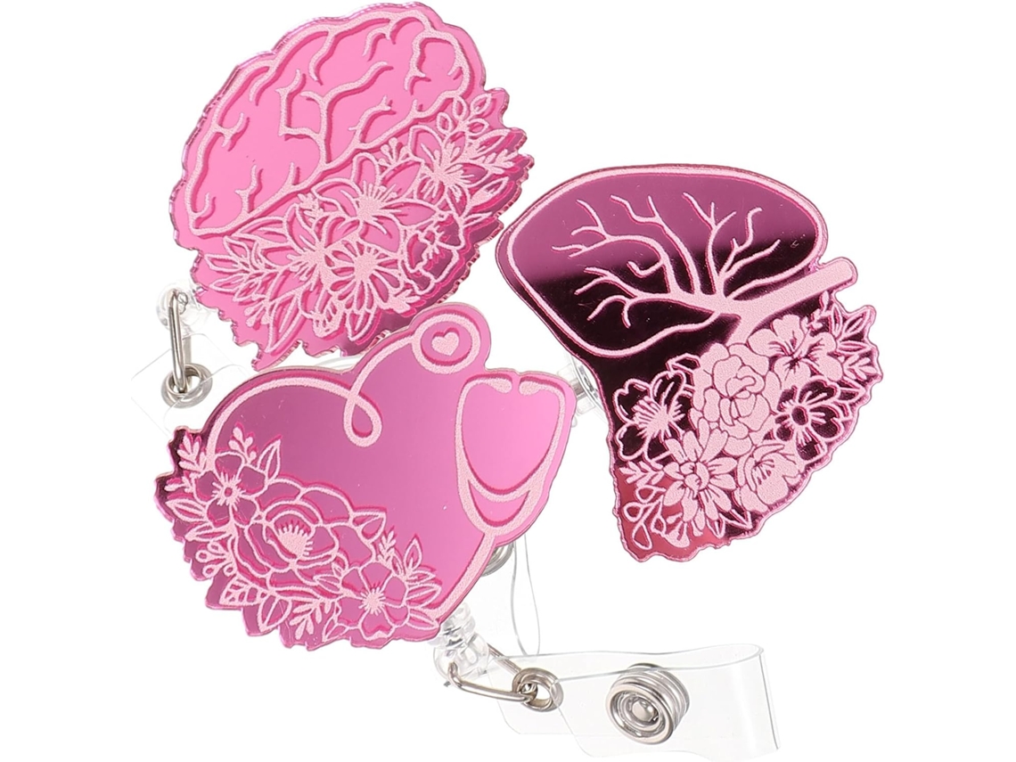 Yardwe Conjunto De 3-clipes Retráteis Crachás Em Pvc E Acrílico Rosa Com Design Criativo Enfermeiros E