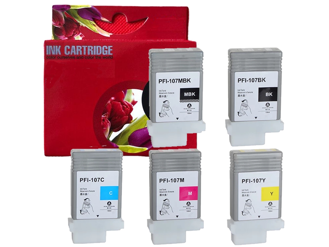 Pack 5 Tinteiros Compatíveis Canon PFI107 6704B001 6705B001 6706B001 6707B001 6708B001