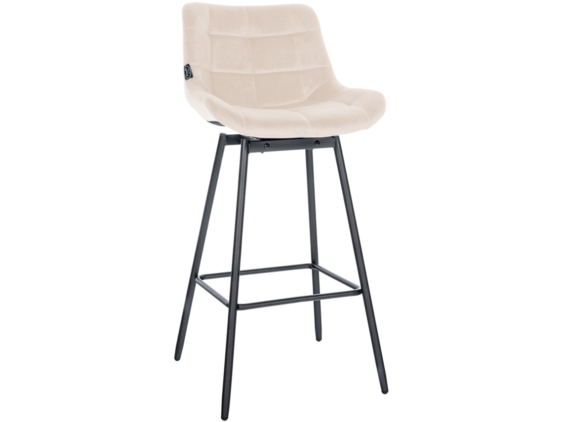 Banqueta giratória X1 com apoio para os pés, estofada em veludo creme, base de metal preto com quatro pés 10_0005476