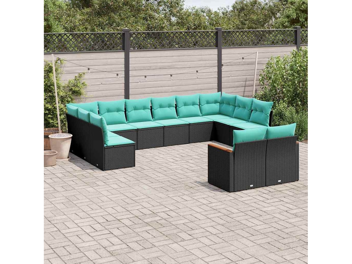 Conjunto de Sofá de Jardim com 13 Peças e Almofadas em Rattan Sintético Cinzenta VIDAXL