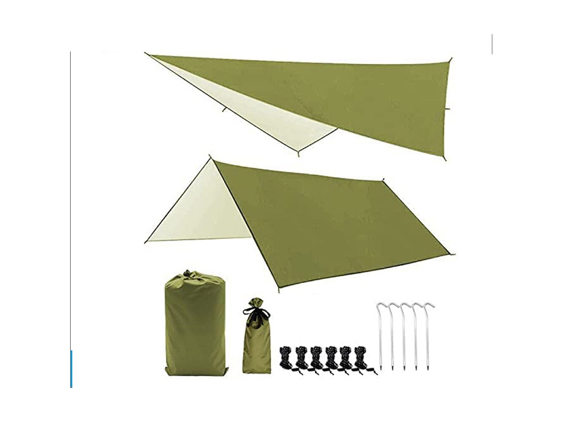 Lona de Acampamento Ultraleve 3 X M, PU3000 Mm, Proteção contra Chuva e Raios UV, com 5 Pinos Alumínio e 6 Cordas Nylon