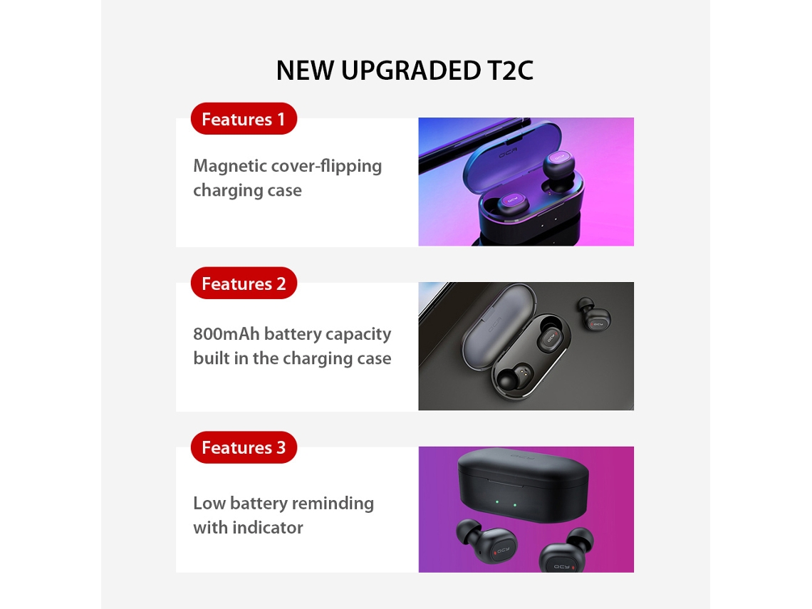 Fones Qcy T2c Tws Bluetooth Esportes 800mah
