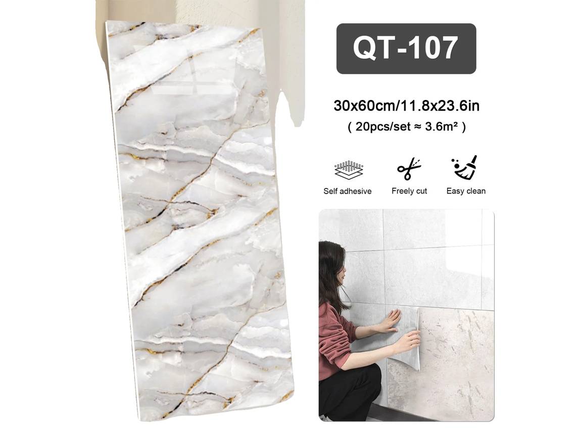 Adesivos De Parede De Mármore, Autoadesivos, Impermeáveis, Dourado Branco, 20pcs