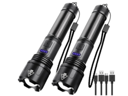 Lanterna de Bolso de 2 Pacotes com Bateria Recarregável de 3000 Lúmens Lanterna Brilhante Zoomable Xhp50 Flash Light Preta BISBISOUS VIGA EUROPE