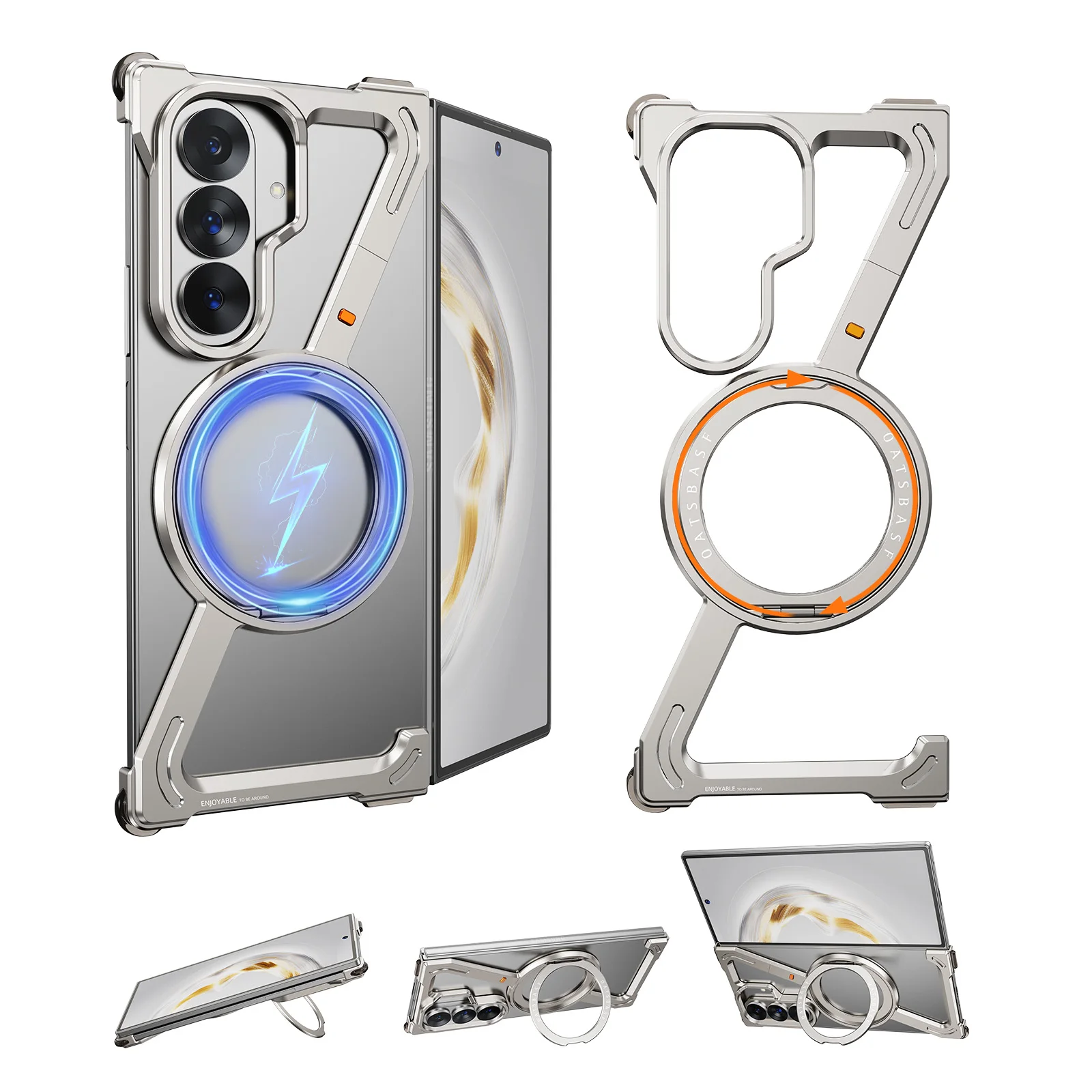 Capa Para Celular (titanium Galaxy Z Fold 7) Sem Moldura Com Suporte Magnético Giratório De 360°, Feita De Liga De Alumínio.