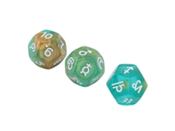 Primerox conjunto de 3 Dados Astrológicos de 12 Lados com Glitter Rune para Jogo de Tabuleiro
