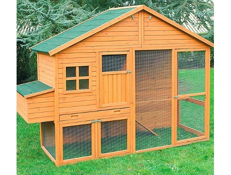 Gran Gallinero Colorado - Gallinero de Madera para 6-9 Gallinas - Incluye almacén, ponedero y Parque - Gallinero prefabricado Espacioso - 96 x 268 x 195 cm