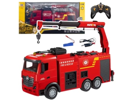 Caminhão De Bombeiros Com Guindaste, Controle Remoto, Luzes Rc, Água Huina 118