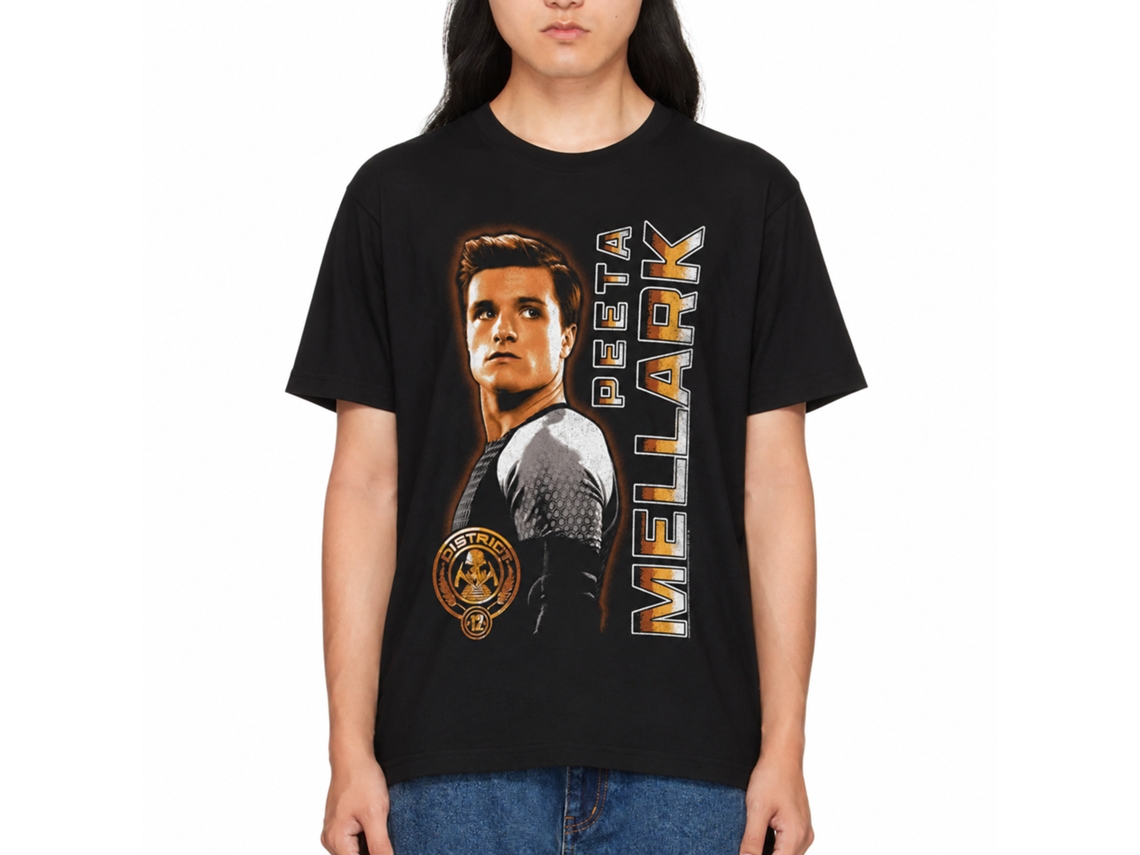 Rockinstone Hunger Games Movie Peeta Vertical Text Black Adult T-shirt Size:xxl
