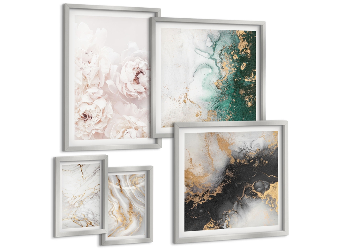 Conjunto De Pinturas Texturas Na Arte Moderna Moldura Preta Quadros Para O Escritório Espelharte (conjunto De 5 Imagens)
