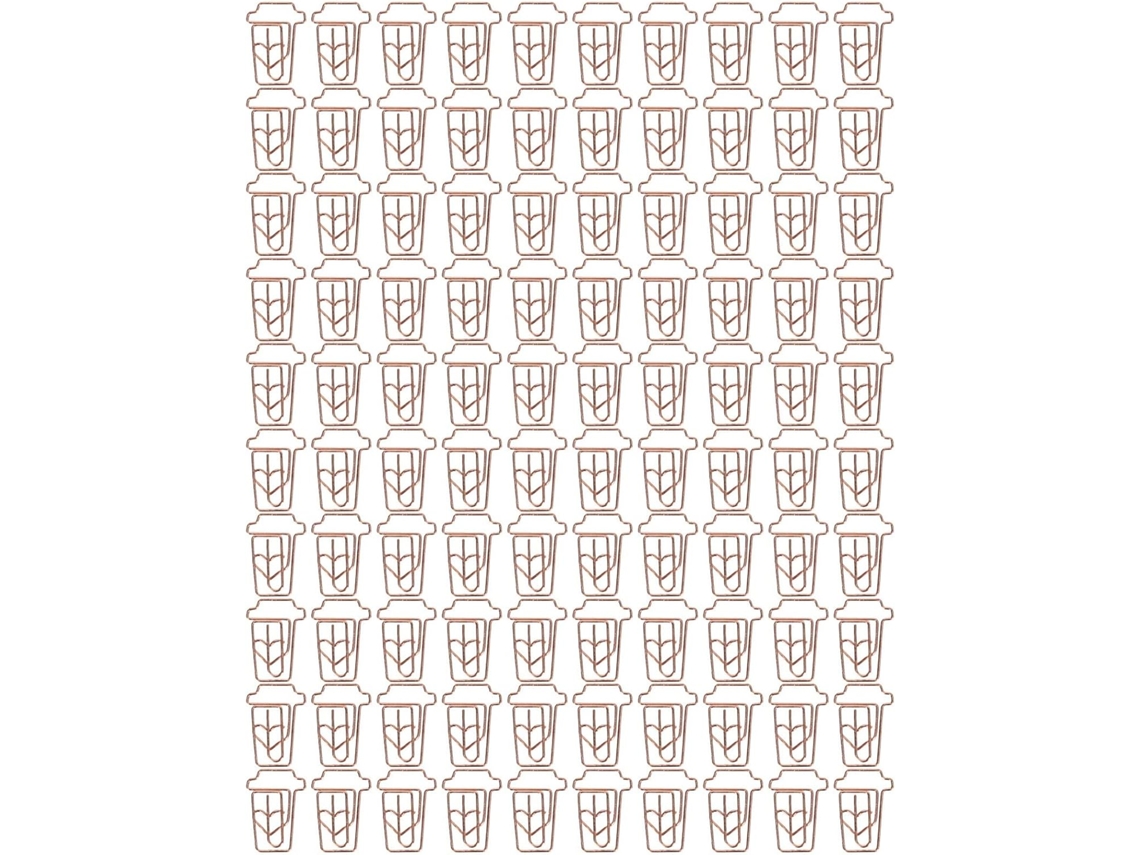 100 Clips de Papel Rosa Café Formato Xícara, Mini Clips de Metal Reutilizáveis para Mesa, Escola e Casa
