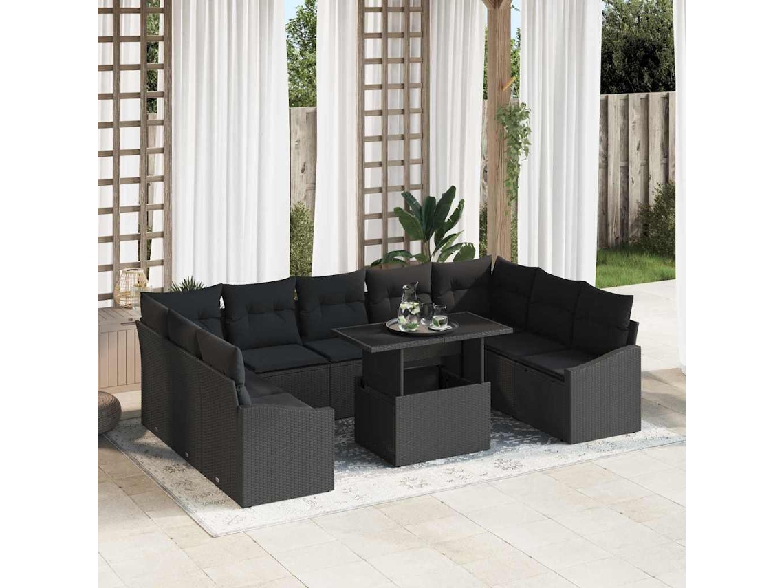 Vidaxl Conjunto De Sofás 10 Unid. Preto Vime Pe