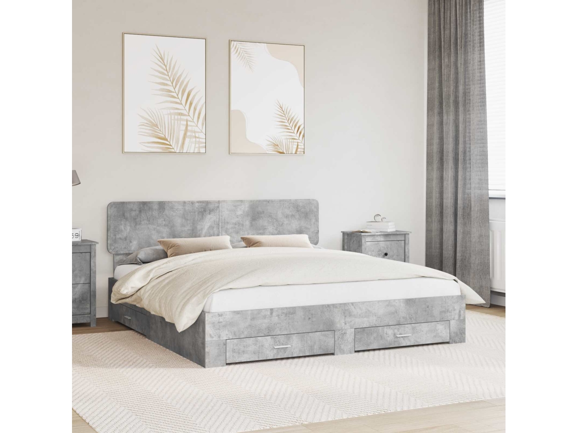 Vidaxl Estrutura Da Cama Cinzento 180 X 200 Cm Derivados De Madeira