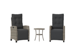3 Pcs Conjunto Bistrô com Almofadões Vime Pe Cinza MAISON EXCLUSIVE