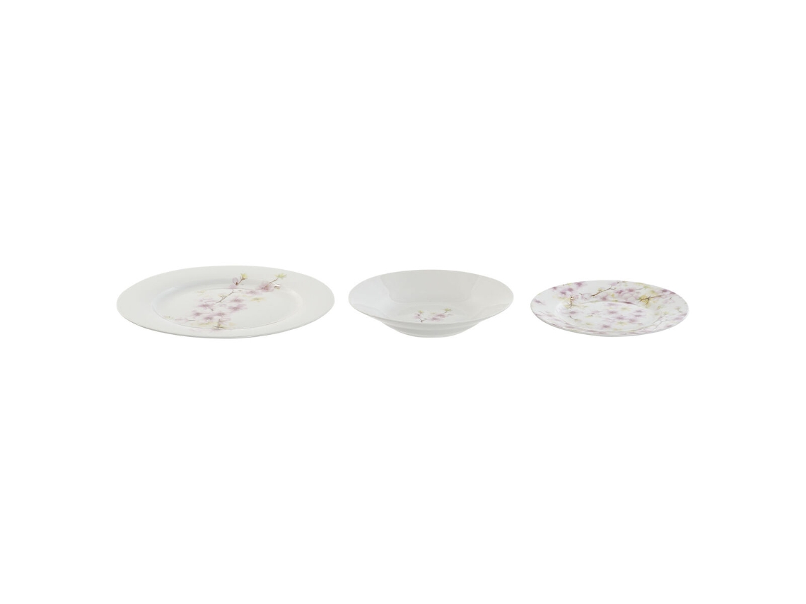 Conjunto de Louça HOME ESPRIT Branco Verde Cor de Rosa Porcelana 18 Peças 27 X 27 X 2 Cm