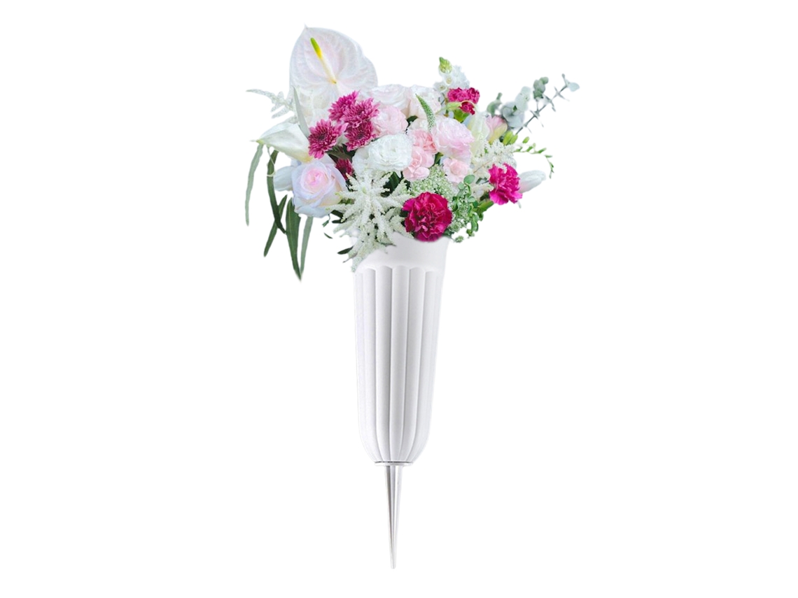 Laxiscreed Vaso Para Flores De Cemitério White Com Inserto, Cabeça Pontiaguda E Base Incluída