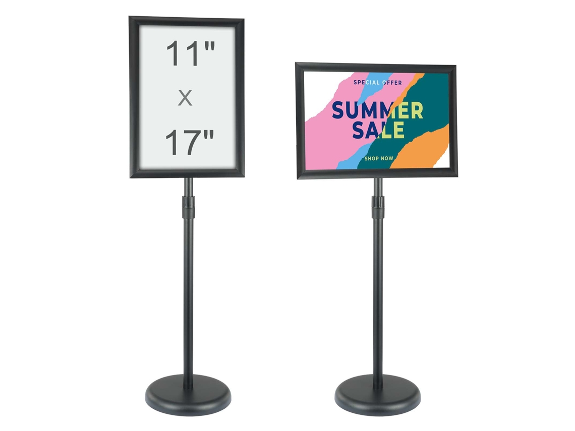 Suporte para Cartazes 420x297 Mm de Exibição Pé com Rotação 360 Altura Ajustável 850 a 1357 Placa Anúncio Alumínio Base Pesada e Lâmina Pvc