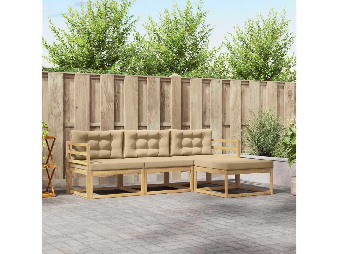 Vidaxl Conjunto De Sofás Para Exterior 4 Unid. Branco E Bege Poliéster