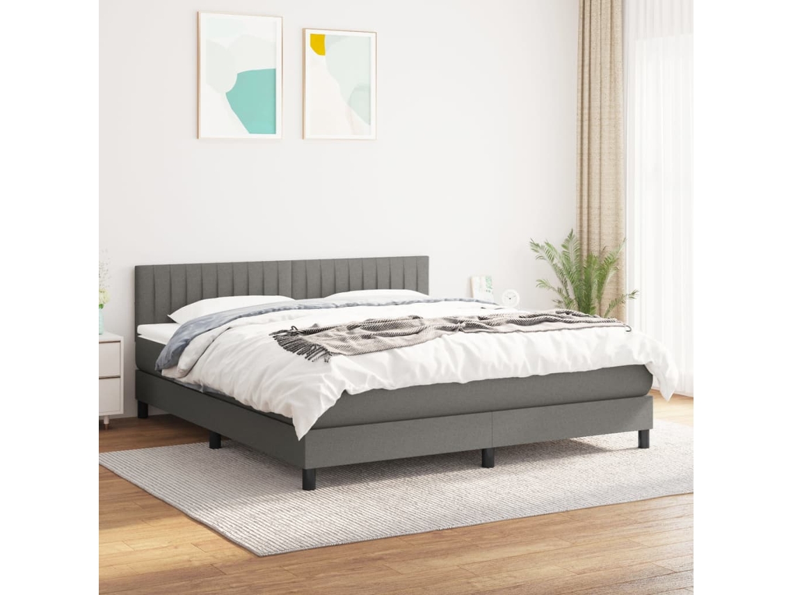Cama Com Molas/colchão 180x200 Cm Tecido Cinzento-escuro