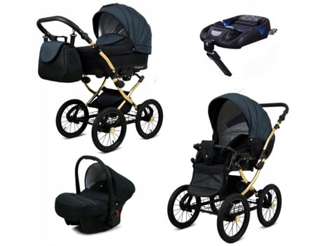 Carrinho de Bebé Multifuncional BABYLUX MARGARET GOLD 4 Em 1 -Black Grey - Ajustável e dobrável Construção leve em alumínio - Acessórios