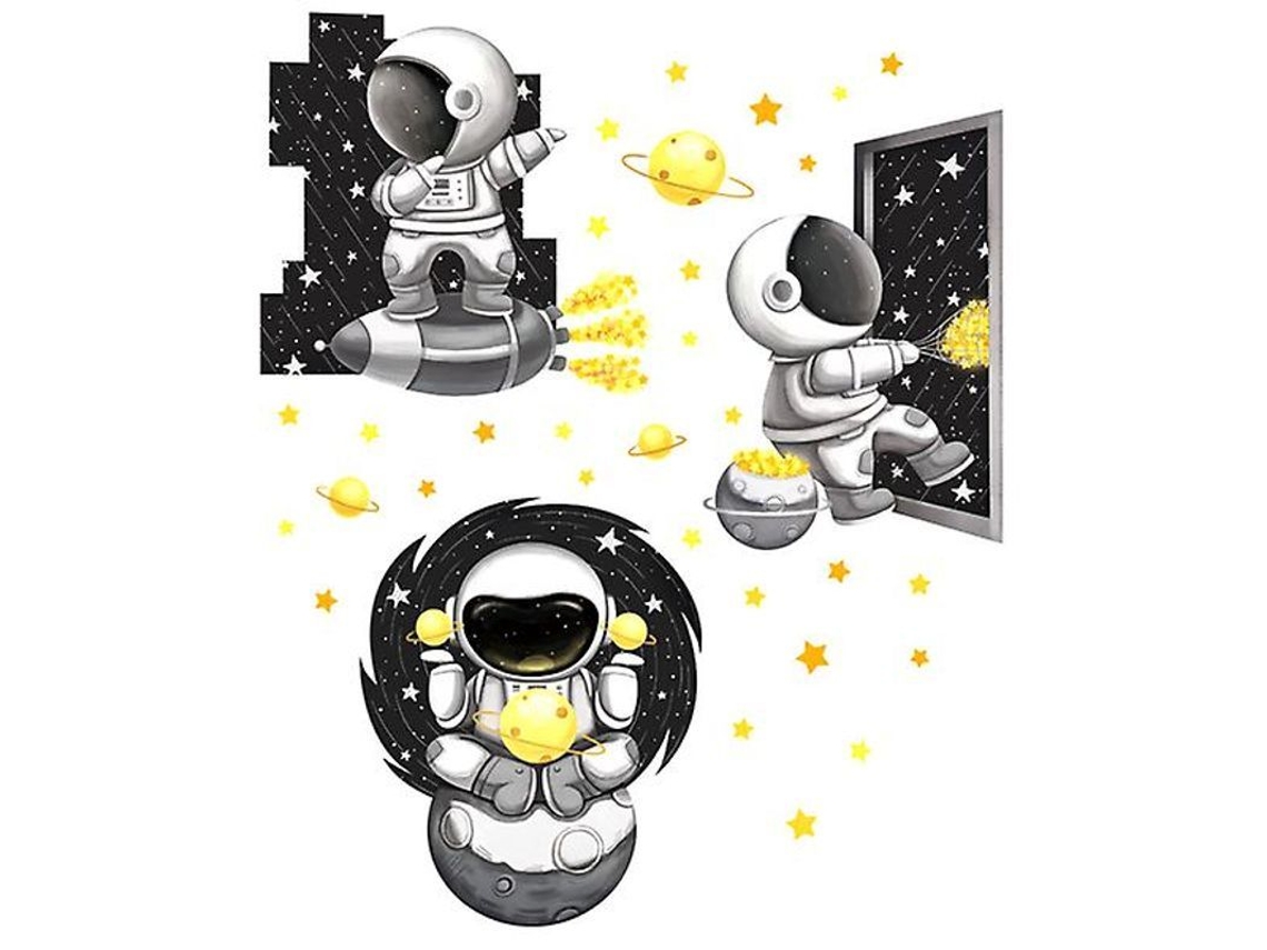 Adesivo De Parede Em Forma De Astronauta Divertido Em Pvc Preto E Branco - Decoração Para Quarto, Tv E Banheiro