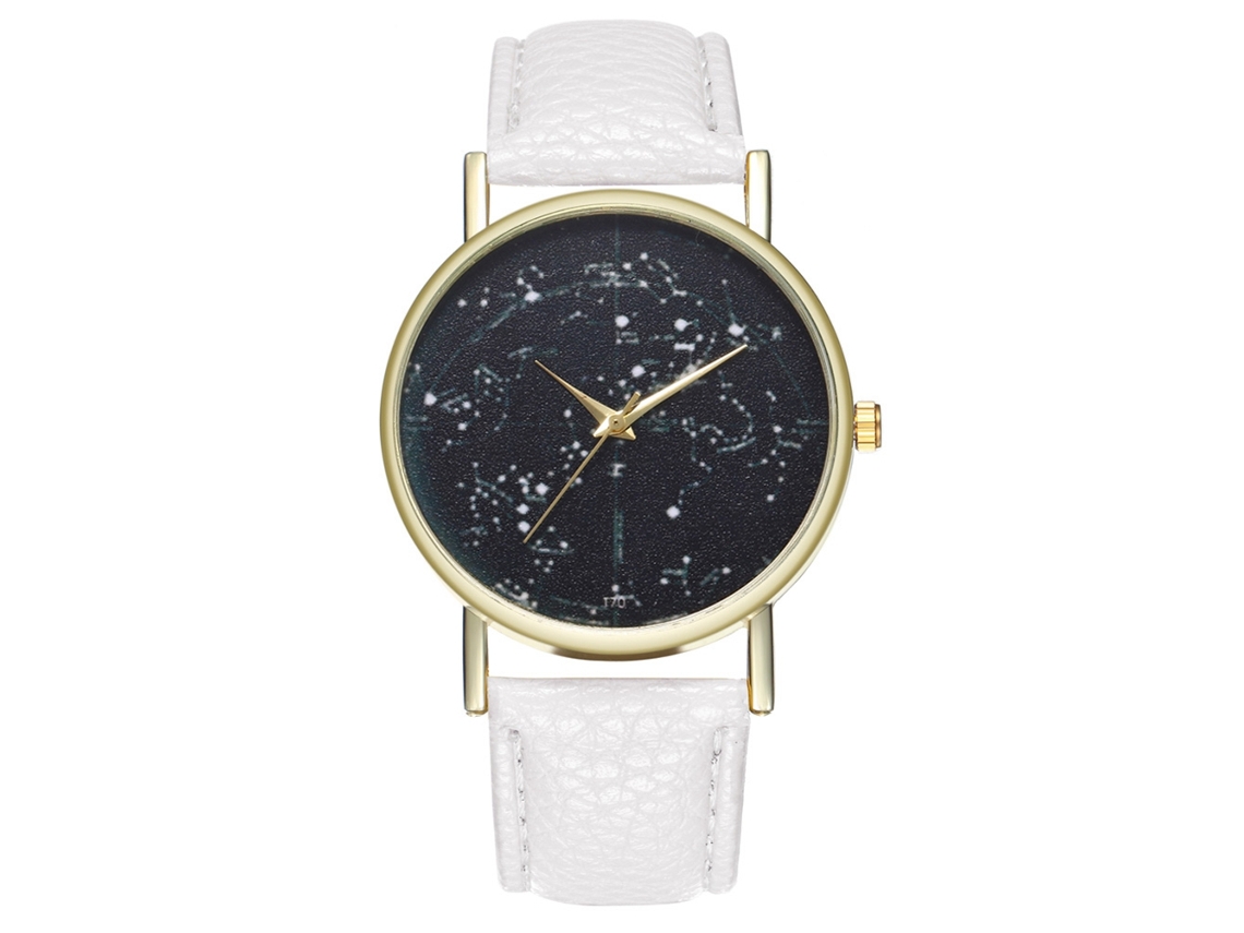 Relógio De Quartzo Com Pulseira De Couro Pu, Mostrador De Céu Estrelado, Unissex Zhoulianfa (branco)