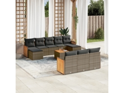 Vidaxl 11 Pcs Conjunto Sofás De Jardim C/ Almofadões Vime Pe Cinzento