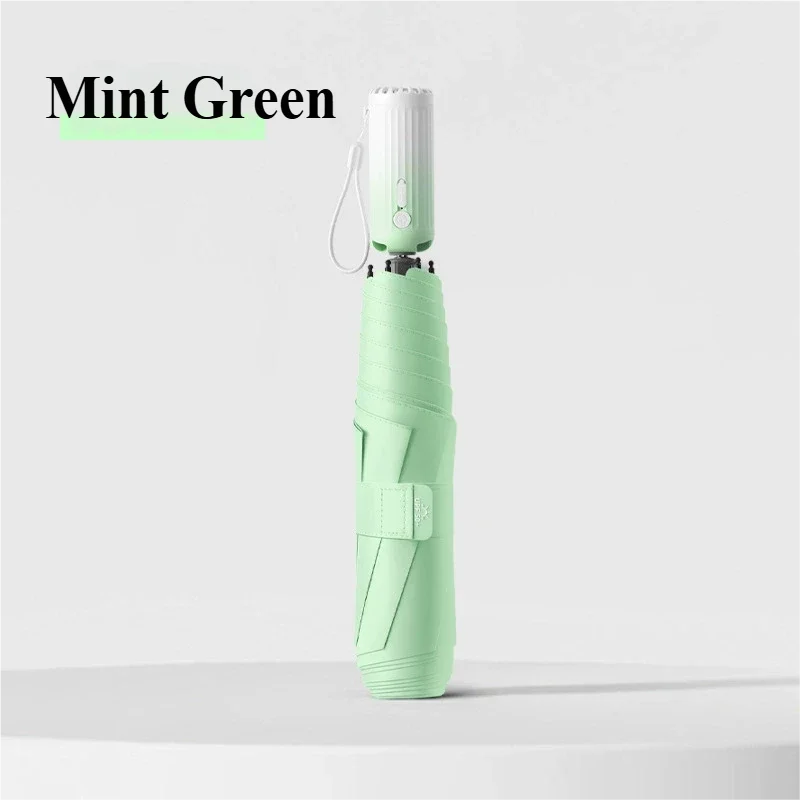 (verde Claro 6k) Novo Guarda-chuva Dobrável Ultraleve Grande, Proteção Contra Sol E Chuva, Com Interface Usb