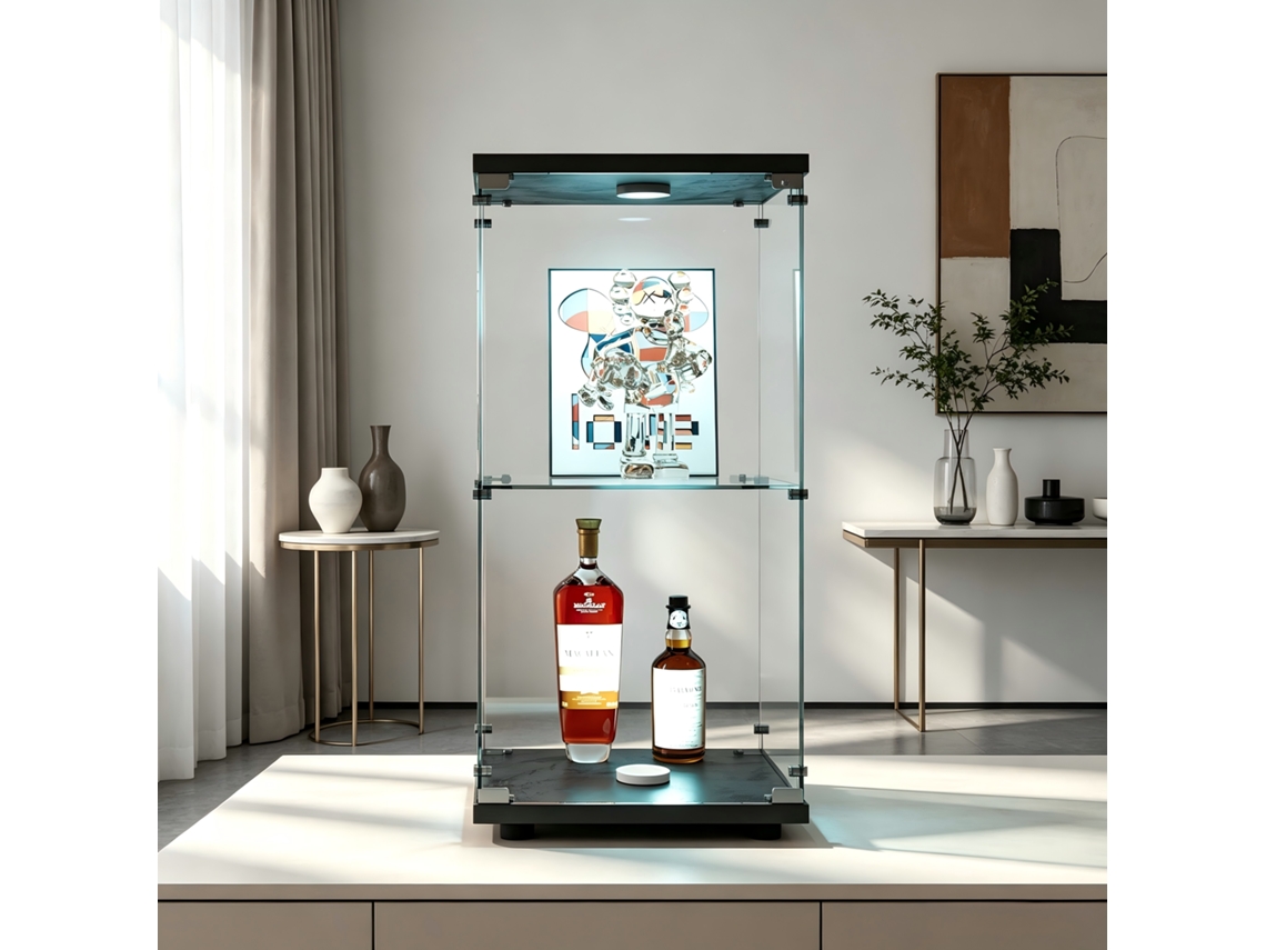 Vitrine De Vidro Com Luzes 40.35x36.5x86.2cm,armário De Arrumação De Dois Níveis Com Uma Porta,armário Independente Para Coleções Sala De Estar