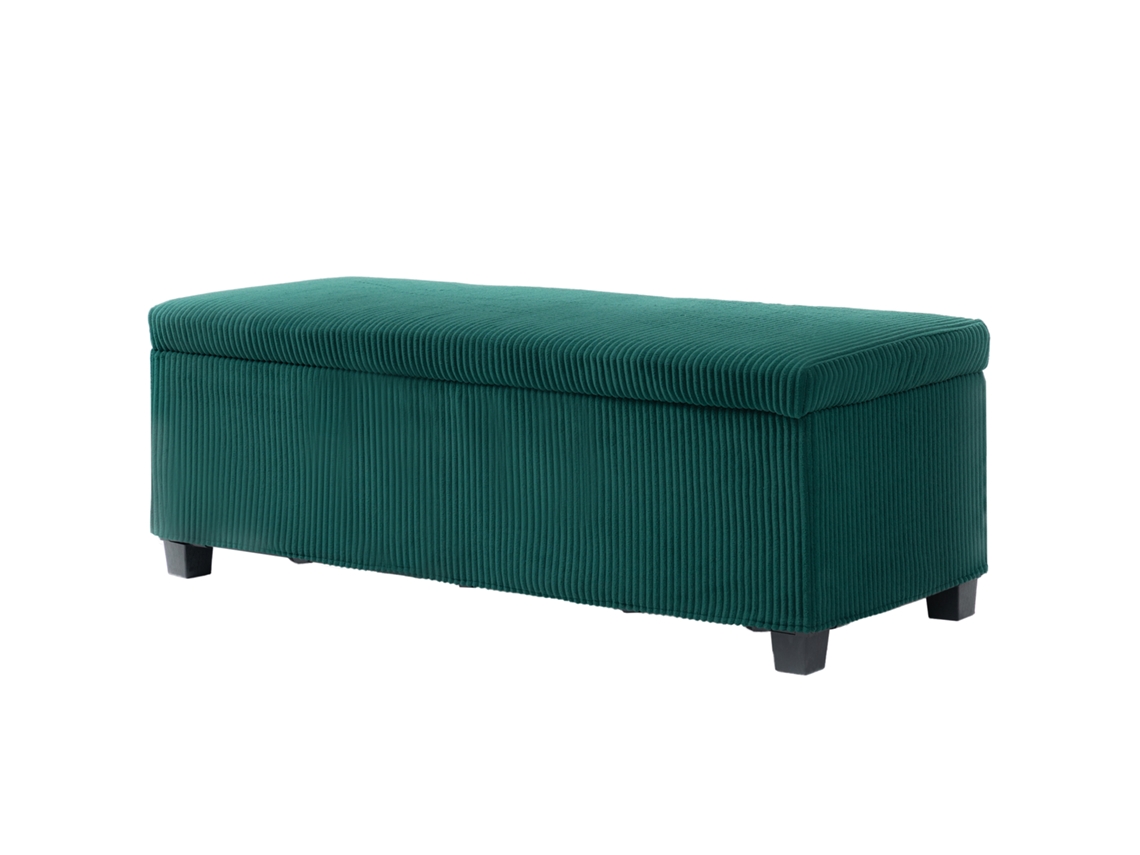 Banco De Armazenamento Em Veludo Cotelê Com Tampa, 112x42x40cm, Sala, Quarto E Corredor, Verde