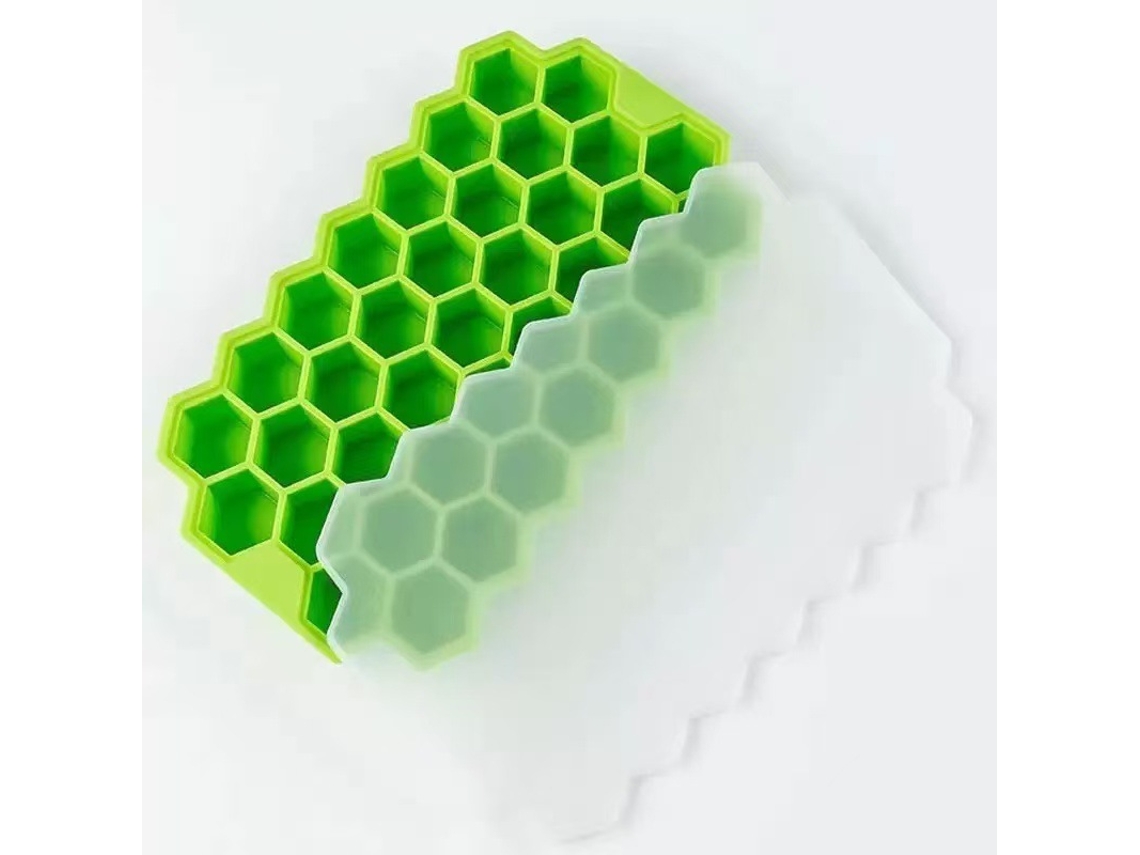 Forma De Gelo Em Forma De Favo De Mel Com Tampa, 37 Cavidades, Reutilizável Para Bebidas, Café, Whisky E Cocktails. Verde Hexinyigjly