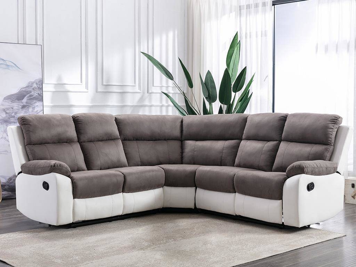 Sofá Relax Tolzano VENTE-UNIQUE.PT (Cinzento e Branco - Pele sintética - 226x226x100.5 cm)