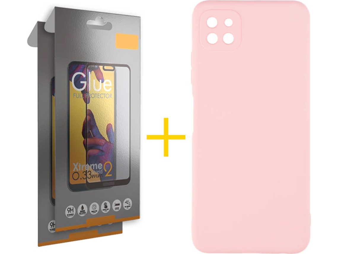 Capa e 2 Películas de Vidro Full Samsung A22 5G SKYHE Silicone Líquido Rosa