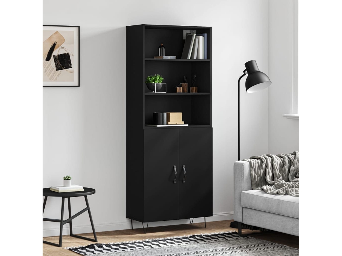 Armario alto 69,5x34x180 cm Derivados de madera Negro