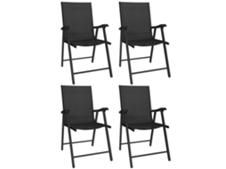 Conjunto de 4 Cadeiras Dobráveis com Encosto Alto e Apoios de Braços para Terraço e Praia 58x62x97 cm Preto S/MARCA