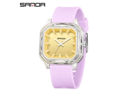 Relógio de Quartzo MDUG quadrado, simples, com marcadores 3d, à prova d'água, roxo e amarelo transparente
