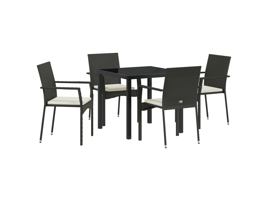 Conjunto 5 De Jantar De Jardim De Vidaxl Com Almofadas Preto Rattan Sintético