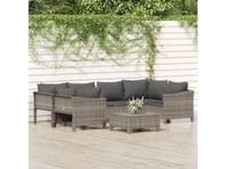 Vidaxl 7 Pcs Conjunto Lounge De Jardim C/ Almofadões Vime Pe Cinzento
