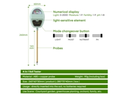 Tester De Solo 4 Em 1 Ph Umidade Luz Nutrientes Ferramenta De Jardim