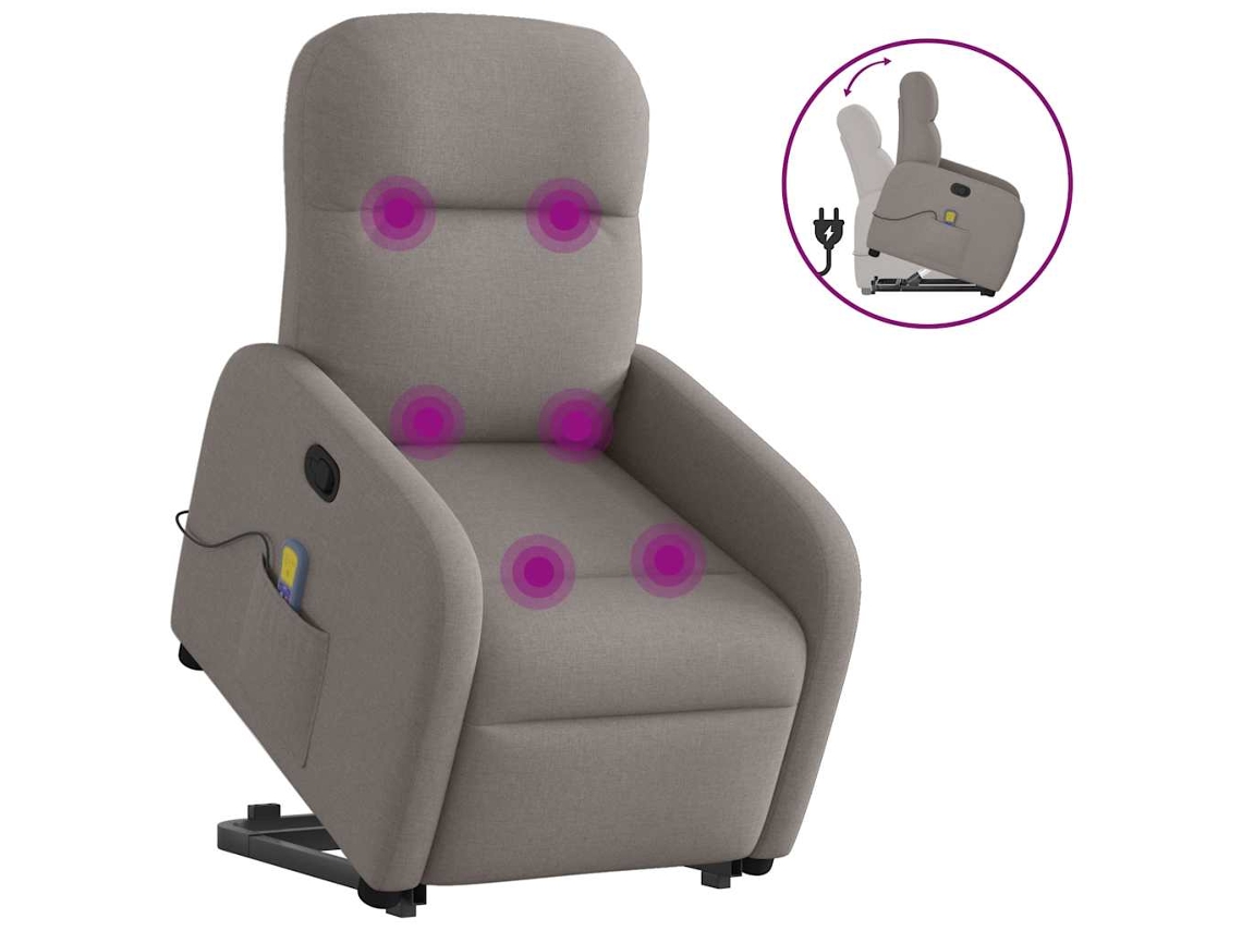 Vidaxl Poltrona Elevatória De Massagens Tecido Cinzento-acastanhado
