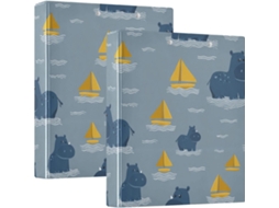 Pasta Escolar Funny Hippo Ocean Cinza 1-1 2 Polegadas, com Anéis e Sacos Redondos, Pacote com 1 2 Unidades, 200 Folhas