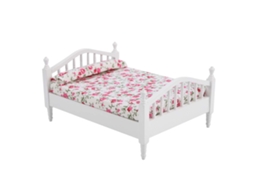 Walshlxq acessórios para Casa de Bonecas Cama Dupla Mini com Padrão de Flores para Escala 1/12