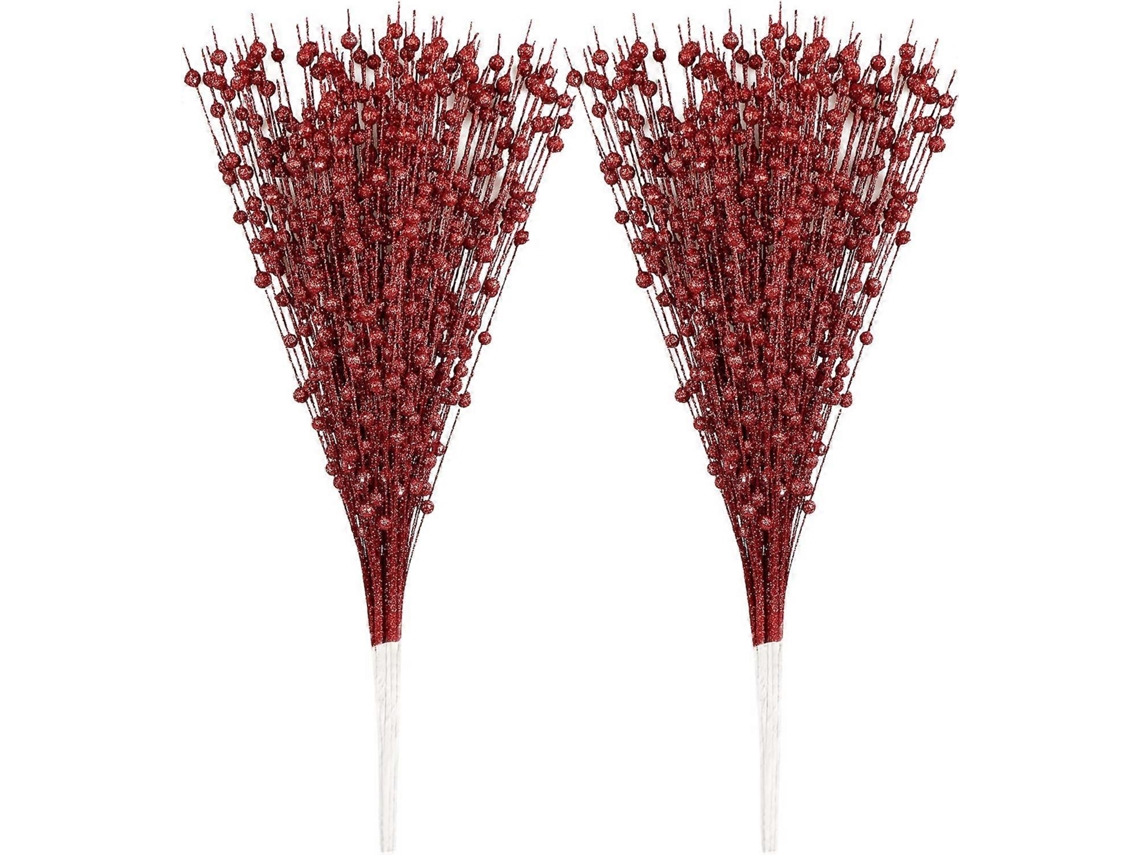 Rebe 10 Ramas de Frutos Artificiales Con Purpurina Rojas 15,7 Pulgadas para Decoración Navideña