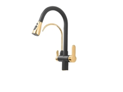 Torneira De Cozinha, Com Duplo Manípulo, Bico Giratório, Dourado Preto A Oem