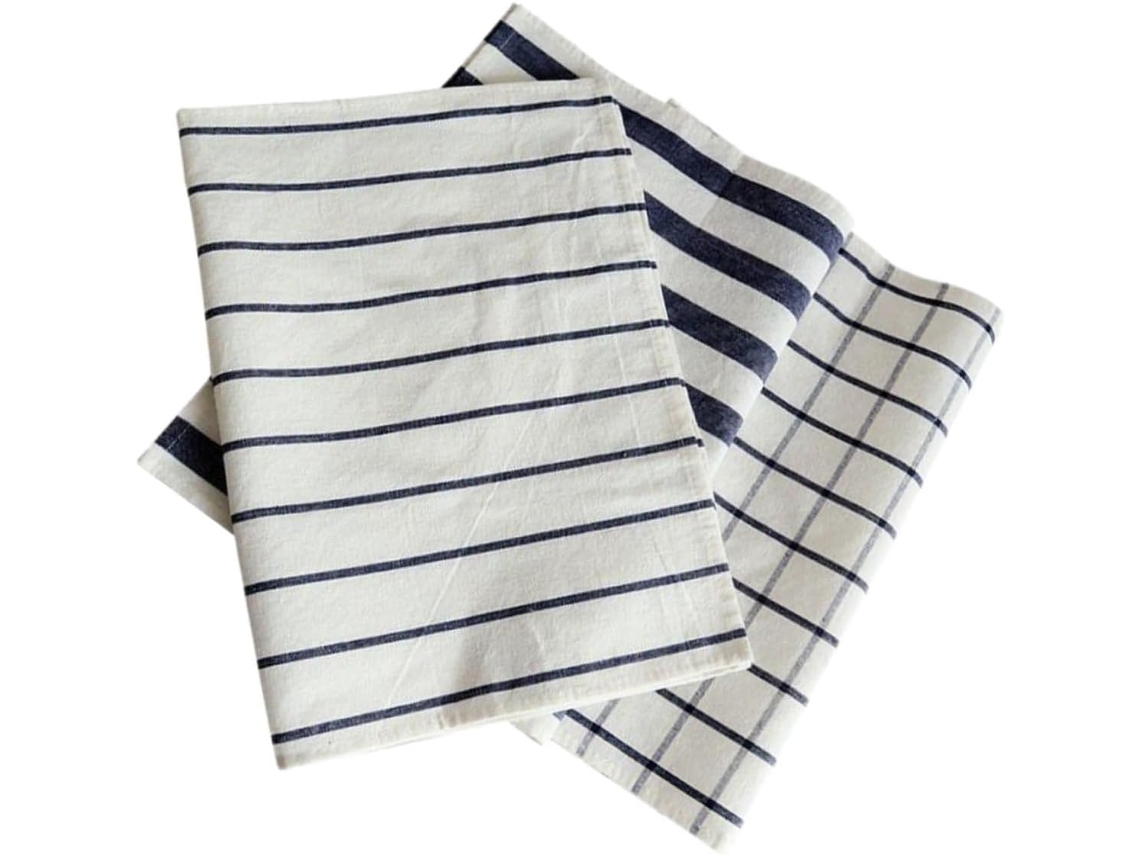 Conjunto De 3 Toalhas De Algodão Xadrez E Listradas