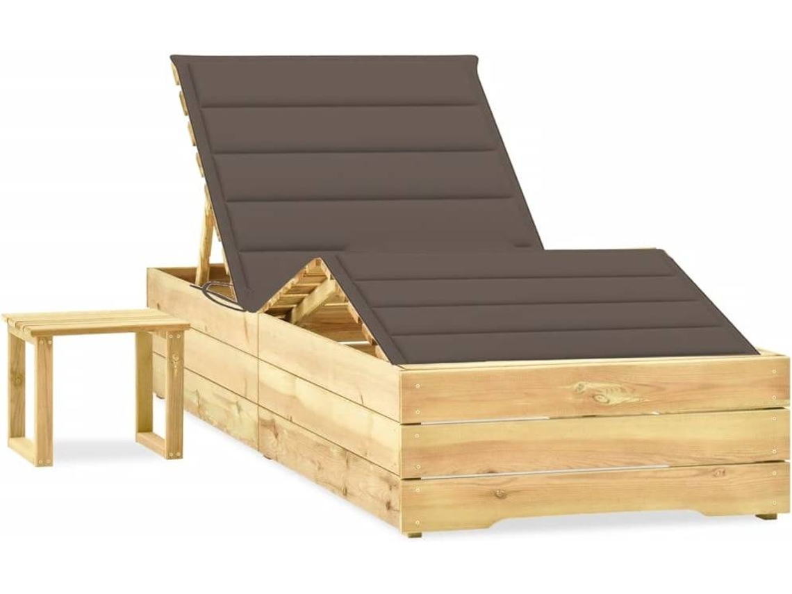 Sun Lounger With Table, Sun Loungers With Tables Vidaxl Cinzento-acastanhado Madeira De Pinho (n/a)