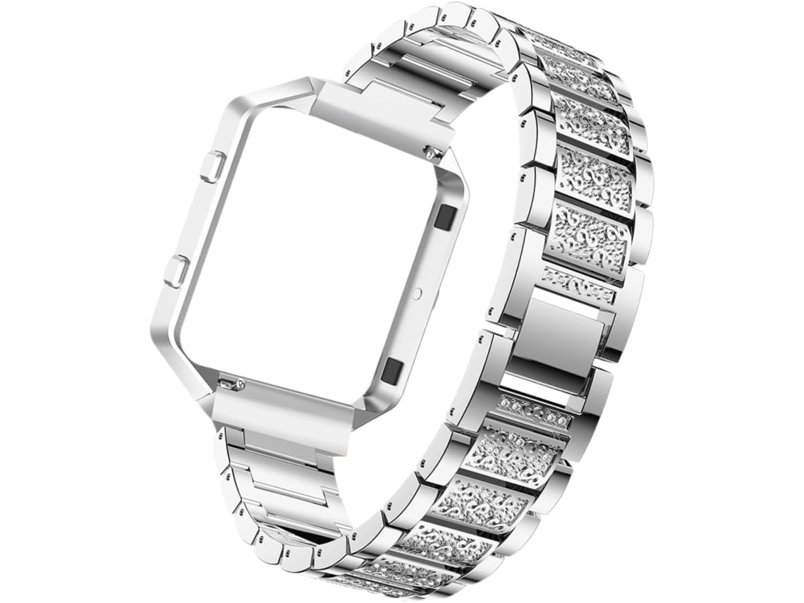 Pulseira De Relógio Em Metal Prateado Com Strass E Moldura,